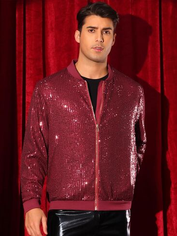 Lars Amadeus Sequin Varsity Jacket for Men's 70s Disco Zipper Party Glitter Shiny Bomber Jackets in Saudi Arabia