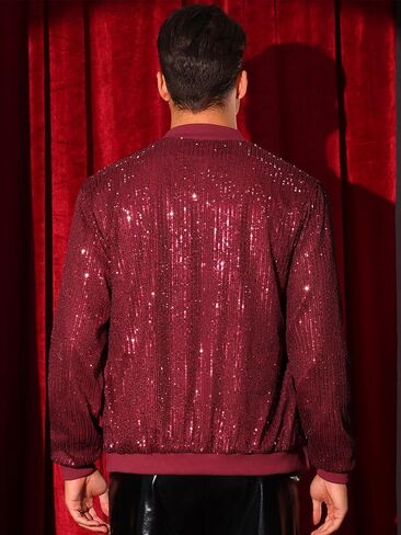Lars Amadeus Sequin Varsity Jacket for Men's 70s Disco Zipper Party Glitter Shiny Bomber Jackets in Saudi Arabia