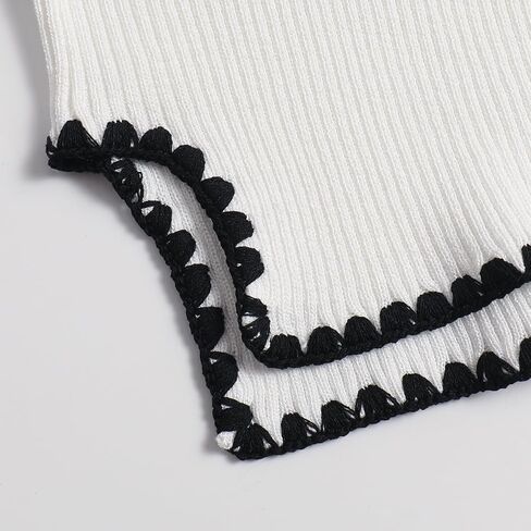 Women's Vest Casual Square Neck Sleeveless Side Contrasting Color Slim Knit Crop Top with Exposed Navel in Kuwait
