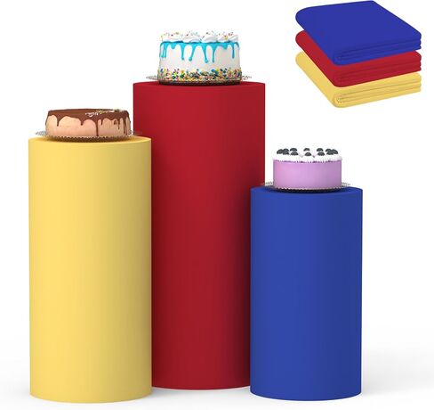 Cylinder Covers Set of 3, Spandex Cylinder Stand Covers for Parties,Round Pedestal Stand Covers for Cylinder Stands for Wedding Party Birthday Display(Cylinder Stands Not Included) (Blue Yellow Red, L+XL+XXL) in Saudi Arabia