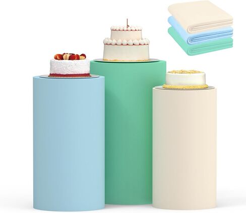 Cylinder Covers Set of 3, Spandex Cylinder Stand Covers for Parties,Round Pedestal Stand Covers for Cylinder Stands for Wedding Party Birthday Display(Cylinder Stands Not Included) (Blue Yellow Red, L+XL+XXL) in Saudi Arabia