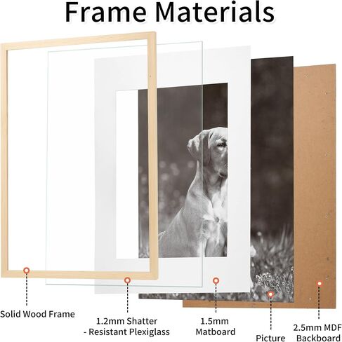 16.5 x 23.4 A2 Picture Frame Matted to A3 Solid Wood Plexiglass Natural Fit Poster Print 11.7x16.5 with Mat Opening or 16.5x23.5 without Matt Horizontal or Vertical for Wall Hanging in Saudi Arabia