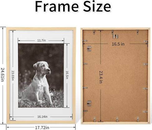 16.5 x 23.4 A2 Picture Frame Matted to A3 Solid Wood Plexiglass Natural Fit Poster Print 11.7x16.5 with Mat Opening or 16.5x23.5 without Matt Horizontal or Vertical for Wall Hanging in Saudi Arabia