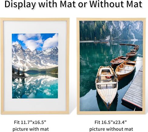 16.5 x 23.4 A2 Picture Frame Matted to A3 Solid Wood Plexiglass Natural Fit Poster Print 11.7x16.5 with Mat Opening or 16.5x23.5 without Matt Horizontal or Vertical for Wall Hanging in Saudi Arabia