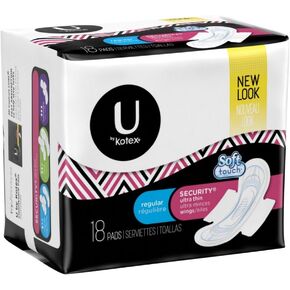 Kotex Ultra Thin Pads with Wings Regular, Unscented, 18 Count