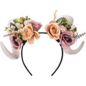 Mostory Flower Sheep Horns -The Hagd -Hairband Hairband Devil Horn Beadband for Renaissance Halloween Demon Cosplay
