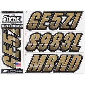 STIFFIE Techtron Gold/Black 3" Boat & PWC Registration Decals • Numbers Letters Stickers