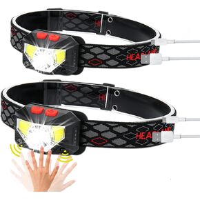 Headlamp Rechargeable 2 Pack 1200 Lumen Ultra Bright Head Lamp, Motion Sensor Waterproof, Hardhat Head lamp with White Red Light, 8 Mode for Outdoor Camping Running Repairing Cycling