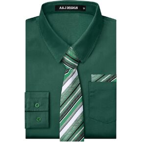 A&J DESIGN Boys Dress Shirt Kid Long Sleeve Formal Uniform School Oxford Button Up Shirt with Tie and Handkerchief