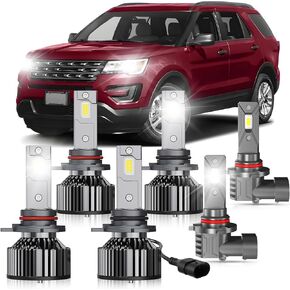 Fits For Ford Explorer 2016 2017 2018 2019 LED Light Bulb Combo,9005 High Beam 9006 Low Beam 9145 Fog Lights Combo,500% Brightness,70W,6500K White,Plug and Play,6 Pack
