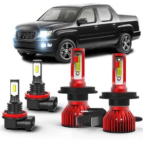 Fit for Honda Ridgeline CRV Lights 500% Brightness LED Bulbs 9003/H4 High&Low Beam+H11 Fog Lights 2007-2014 6000K White,Plug and Play,20000LM,Pack of 4