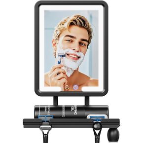 Heated Shower Mirror Fogless for Shaving 2025 New, 3 Colors Stepless Dimmable Lights Anti Fog Shower Mirror, Fog Free Mirror for Shaving with Razor Holder for Men, NO-Drilling, Removable - Black