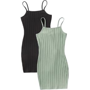 Soly Hux Girl's 2 قطعة Cami Dress Square Neck Spaghetti Sbaghetti Sbaghetti sbabbed mini dresses