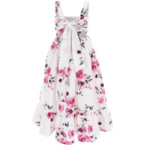 Flofallzique Girls Floral Dress Summer Vintage Tie Back Kids Birthday Party Boho Maxi Dress for 4-14