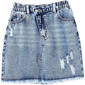 Floerns Girl's Ripped Denim Skirt Elastic Waist Frayed Hem Casual Jean Skirts