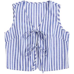 Verdusa Women's Bow Tie Knot Front V Neck Wave Print Sleeveless Crop Top Boho Vest in Kuwait