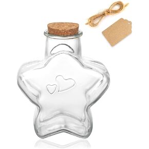 WHJY 2 pack 11oz Star Shaped Jar with Cork Lid Glass Star Jar for Home Decor Glass Paper Star Container with Cork Lid for Decoration DIY Craft