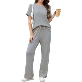 مجموعة صالة Lanliun للسيدات المكونة من 2 قطعة - مجموعة بيخاما قصيرة ناعمة مع جيوب مريحة ملابس نوم للنساء للنساء in Kuwait