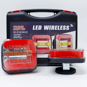 Wireless Trailer Lights, Magnetic LED Trailer Light Rechargeable Tow Lights Kit for Trucks, Boat, RV, Caravan