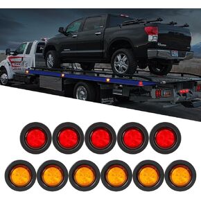 2 Inch Round LED Trailer Lights, 11PCS Amber and Red Trailer Marker Light with Rubber Grommet, IP65 Waterproof Clearance Light for Flatbed Utility Dump Service Truck Camper Rv Boat Replacement