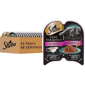 Sheba Gravy Indulgence Adult Wet Cat Food (24 Count, 48 Servings), Salmon Entrée in Extra Gravy, Easy Peel Twin-Pack Trays