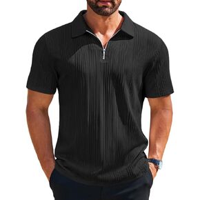 Runcati Mens Quarter Zip Polo قمصان متماسكة قميصًا قصير الأكمام قميص قصير الأكمام خفيفة الوزن