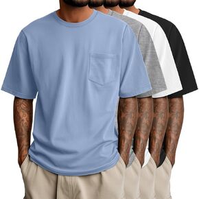 Ficerd 4 Pack Men’s Big and Tall Shirts, Short Sleeve Pocket Tee Heavyweight Crew Neck Cotton Tops Loose Fit Casual T Shirt in Kuwait