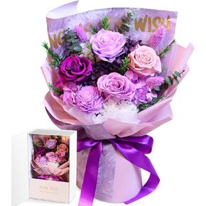Oerdoh Eternal Flowers, Flowers for Delivery Prime, Forever Purple Roses, Long-Lasting Flower with Gift Box, Birthday Gifts for Women, Flower Bouquet - Graduation Gifts for Her