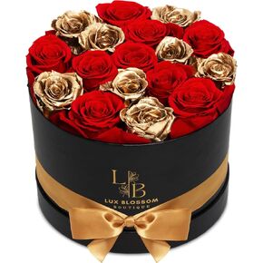 17 Forever Roses in a Box - Luxury Red & Gold Preserved Flowers, Gold Roses, Sparkling Roses, Ideas for Wife, Birthday Flowers for Delivery Prime, Black Box