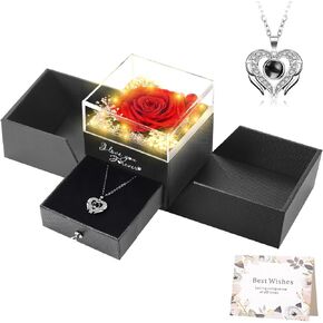 WOKEISE Lighted Preserved Real Rose with I Love You Heart Necklace, Gifts for Christmas Day, Mothers Day Anniversary Birthday Flowers Gifts for Women Girlfriend Wife Mom Grandma - Red in Saudi Arabia