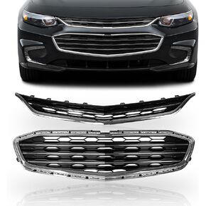 PartsFlow Front Bumper Grille Upper And Lower Honeycomb Mesh Grill Black With Chrome For 2016 2017 2018 Chevrolet Chevy Malibu GM1200730