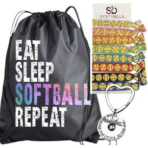 Sportybella Softball Gift Bundle, Softball She Believed She Could Keychain, Drawstring Bag and Hair Ties Gift Set, Girls Softball Accessories For Softball Players and Teams