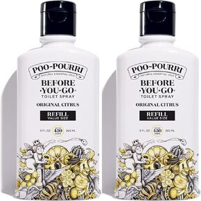 Poo Pourri Original Citrus Toilet Spray Refill Bottle, 9 Fl Oz, 2 Pack, Lemon, Bergamot and Lemongrass Scent