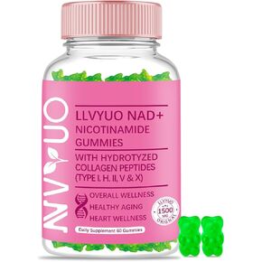 Nicotinamide 500mg Gummies, NAD+ & 1000mg Multi-Collagen Blend Supplement for Cell Regeneration, Healthy Aging, Energy Boost & DNA Repair, Vitality, Easy to Chew, 60 Gummies, Made in USA