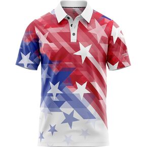 Patriotic USA Golf Polo Shirt – Men’s Performance Short Sleeve Moisture Quick Dry Fit Athletic Veteran UPF Stretch Casual Fun