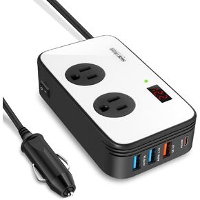 200 و WALLERTER 200W CAR ، DC 12V إلى AC 110V CAR ADAPTER مع عرض PD 25W USB-C و QC3.0 و LCD