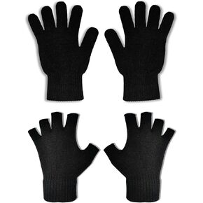 2 Pairs Winter Magic for Men Women Knit Gloves, Work Men, Fingerless Gloves for Women, Cold Weather, Driving, Running, and Hiking, One Size Fits All ( 1 Pair Half Finger 1 Pair Full Finger )
