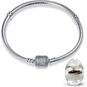 HappyStar 925 Sterling Silver Snake Stain Bracelet متوافق مع سحر Pandora مع أساور Class Class Clasp للنساء هدية عيد الأم لـ Mom's （مع حبات الفواصل