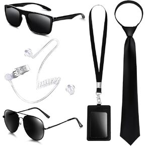 MIB Agent Costume Set Secret Service Assume Associory Protepiece Sunglises Sheipper Ties بطاقة هوية للرجال Halloween Alien Party Up Up Up