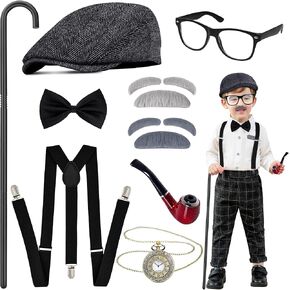 Kids Old Man Costume, Kids 100 Days of School Costume for Boys Grandpa Costume Old Man Costume Hat Glasses for Child