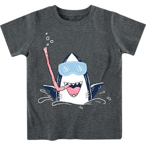 Toddler Boys Shark Short Sleeve Shirt Summer Graphice Cotton T-Shirt Tops Tees for 3-7 Years