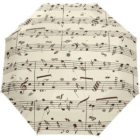 AUUXVA Sun Umbrella Music Note Vintage Stave UV Protection Umbrella for Rain Windproof Umbrella Auto Open Close Folding Umbrella for Walking Travel Outdoor, Lightweight/Compact