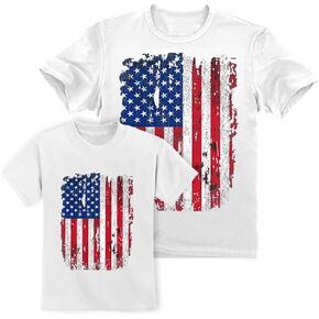 Tstars Vintage US American Flag Dad and Son Matching Shirts Daddy & Me 4th of July USA Memorial Day Patriotic Shirt Set