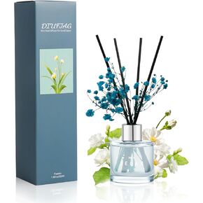 Gardenia Bathroom Diffuser, 1.7 oz Reed Diffuser with Dried Flower for Small Place, Last up to 30 Days