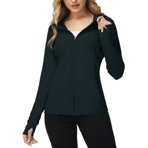 TIHEEN Women's UPF 50+ Sun Protection Hoodie Jacket Lightweight Full Zip Athletic Jacket Long Sleeve Shirt with Pockets
