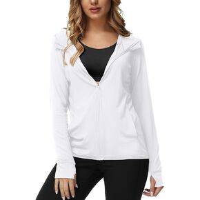 TIHEEN Women's UPF 50+ Sun Protection Hoodie Jacket Lightweight Full Zip Athletic Jacket Long Sleeve Shirt with Pockets in Kuwait