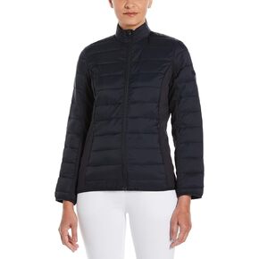 Perry Ellis Women's Long Sleeve Full-zip Faux أسفل سترة ، وحماية من أشعة الشمس ، وطوق وهمية ، وجيوب أمامية ، وارتفاع الاحترار والمرونة