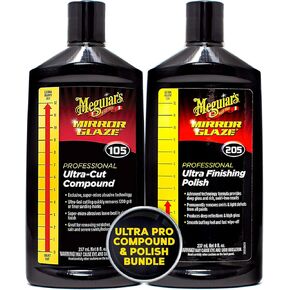 Meguiar's Mirror Glaze Bundle, Compound and Polish Kit for a Lasting, Scratch Free Exterior Gloss, Featuring Our Mirror Glaze M105 Ultra-Cut Compound and Mirror Glaze M205 Ultra-Finishing Polish