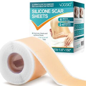 Silicone Scar Tape (1.6"x150" Roll), Medical Grade Silicone Scar Sheets, Scar Removal Tapes Works on Old & New Scars, Scar Treatment Sheets for All Skin Types, Safe and Effective for Scars and Keloids