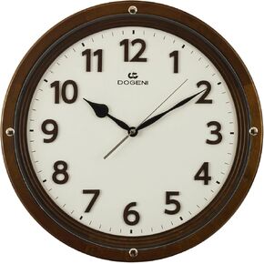 DODEKA Wooden Wall Clock 16.14 inch WNW015DB Round Shape Classic Style Solid Alder for Home, Bedroom, Lobby, Living Room, Office